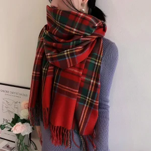 Écharpe tartan rouge femme