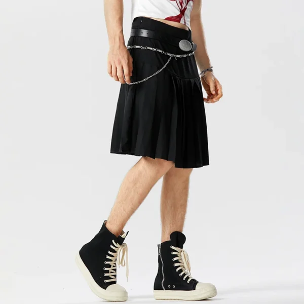 Kilt Pour Homme Style Rétro Utilitaire – Noir, Motif Tartan – Poches Pratiques, Pour Festivals, Sorties, Look Décontracté