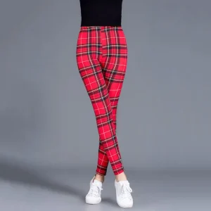 Pantalon tartan rouge femme