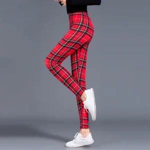Pantalon tartan rouge femme