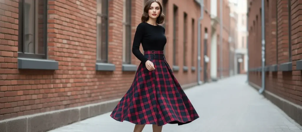 Jupe mi longue tartan