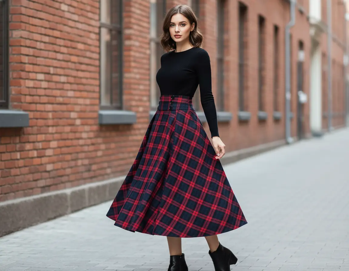 Jupe mi longue tartan