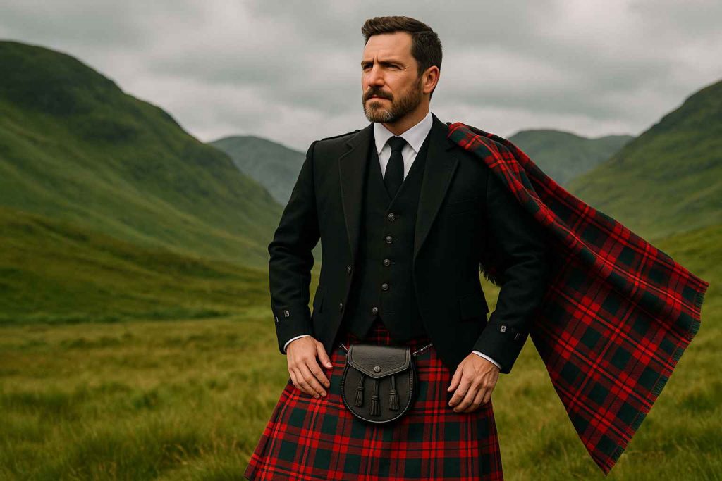 ecossais portant kilt tartan clan fraser